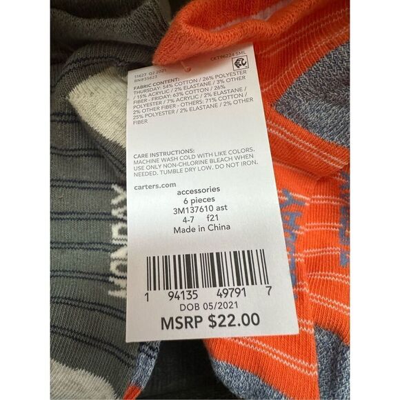 Carter’s days of the week ankle socks bundle of 4,6 packs 4–7 years - Picture 3 of 8